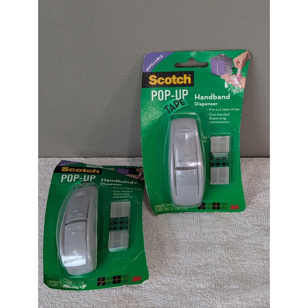 Scotch Pop-Up Handband One Hand Dispenser Refill Pre Cut Tape Strips 2010 Lot 2